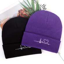 2pcs ECG Embroidered Knit Beanies, Suitable For Everyday Wear - A - View 4