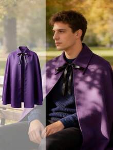 Męski płaszcz w stylu średniowiecznego wiktoriańskiego steampunku gotyckiego – elegancki szalowy kołnierz z zapięciem na krawat, nadający się do prania w pralce, odpowiedni na Halloween, festiwale renesansowe, imprezy tematyczne – peleryna w stylu wiktoriańskim, bezrękawnik, męski kostium na Halloween, kostium ponurego żniwiarza, kostium czarodzieja, strój na Halloween, szata czarodzieja, kostium wampira, kostium ducha, męski kostium czarodzieja - Fioletowy - Zobacz 2