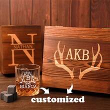 定制威士忌酒杯套装，含木盒、威士忌冰石套装，伴郎礼物，男士最佳礼物，男友礼物，送给爸爸的威士忌礼物，家庭礼物 - 白色 - 查看 2