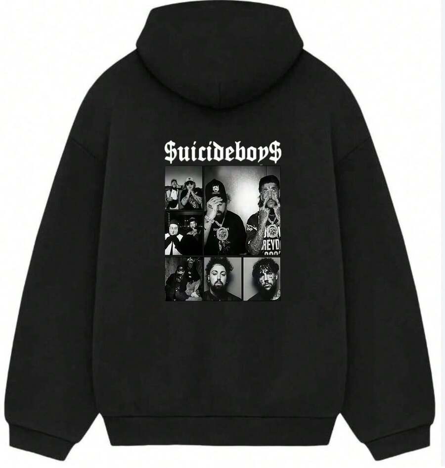 Suicideboy Graphic Print Hoodie,Suicideboy Skeleton Graphic Print Hoodie,Halloween Funny Graphic Hoodie, Sports Leisure Hoodie,Harajuku Hip Hop Rock Style Hoodie, Unisex Fashion ,Comfortable Streetwear - Black 11 - View 1