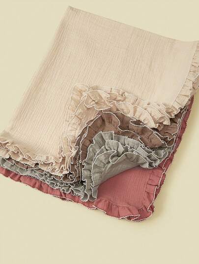 1pc Ruched Edged Muslin Baby Swaddle Blanket, Soft & Breathable, Suitable For Infant Stroller Cover Or Swaddling, Spring/Summer