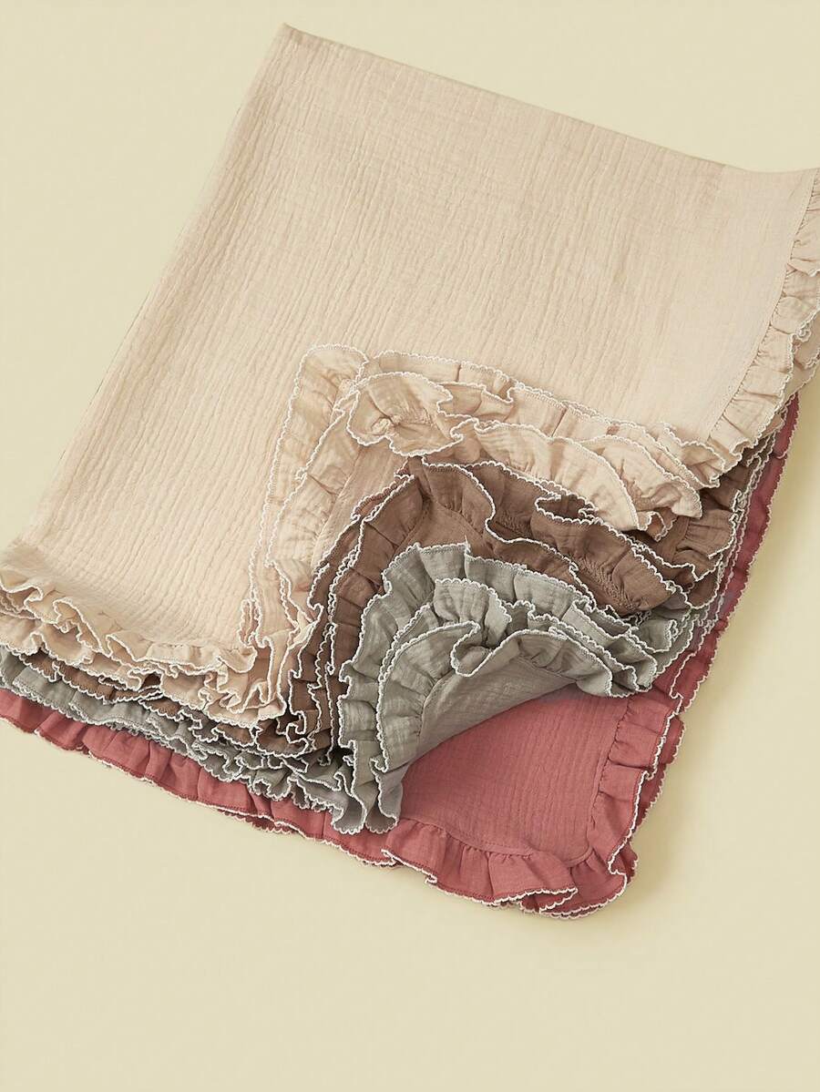 1条褶皱边棉纱婴儿襁褓毯，柔软透气，适合用作婴儿推车罩或襁褓，春夏款 - 彩色 - 查看 1