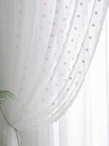 1pc White Fluffy Pom-Pom Design Cute Sheer Curtain, Easy To Hang, Suitable For Balcony, Living Room, Bedroom Decor, No Track Or Rod Included, Suitable For Holiday, Home Decor, Celebration Events, All Seasons - White - View 10