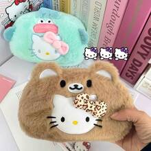SANRIO 卡通畅销猫咪毛绒化妆包，便携旅行必备收纳袋，可爱奢华高品质网红大容量文具笔袋 - 彩色 - 查看 10