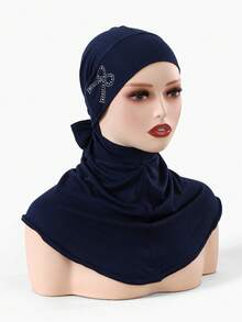 1件装女士纯色水钻蝴蝶结马来头巾，多功能百搭头巾，透气柔软头巾 - 彩色 - 查看 11