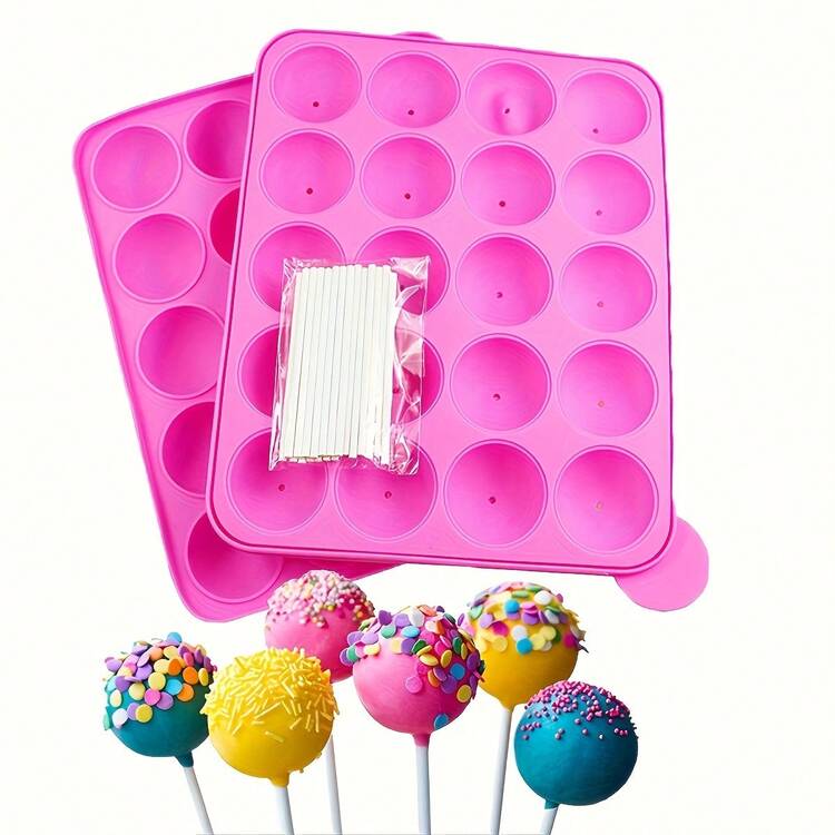 20-Cavity Silicone Lollipop Mold With 20 Sticks, Suitable For Cake Pops, Chocolates, Candies, And Chocolate Molding - Baby Pink - View 4