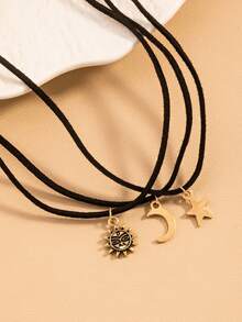 3件套节日畅销款星月日金属吊坠项链，优雅时尚，欧美地区均有销售。 - 彩色 - 查看 1