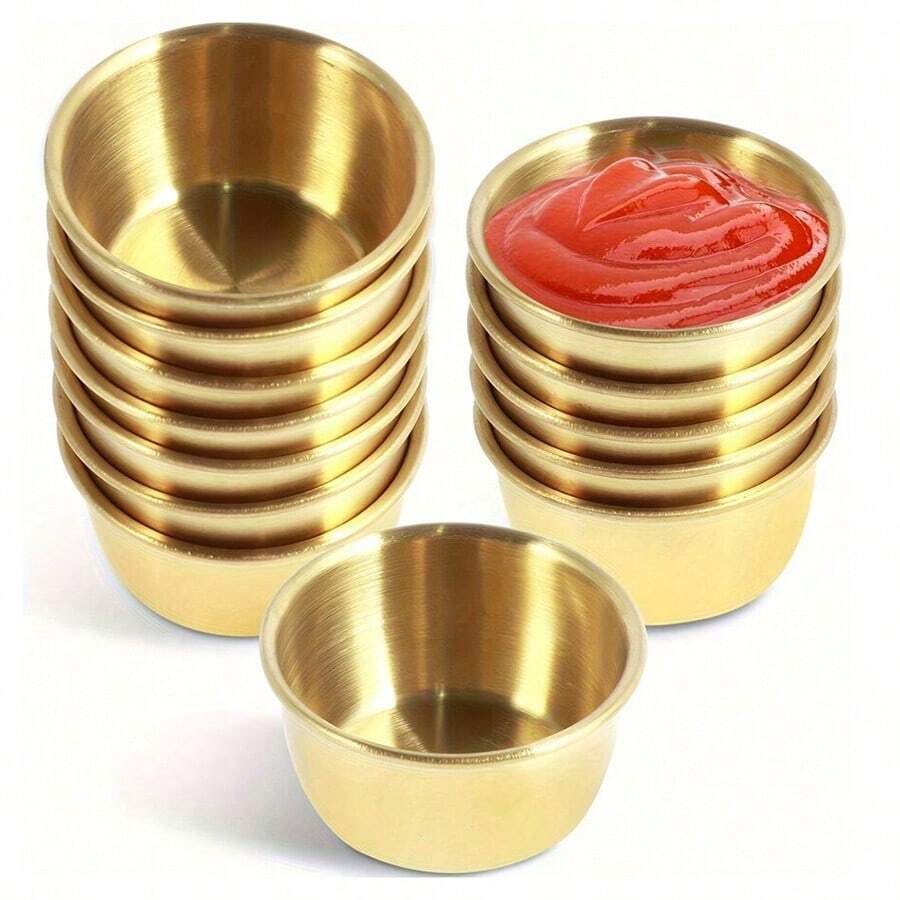 12pcs Stainless Steel Dipping Sauce Bowls, 45ml And 55ml Mini Reusable Condiment Cups For Home And Restaurant - Multicolor - View 1