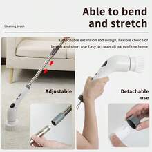 Rechargeable Rotating Cleaning Brush, Wireless Electric Bath And Kitchen Tile Cleaning Brush With LED Display, 2 Speed Modes, 7 Replaceable Cleaning Heads, Adjustable And Detachable Long Handle, Battery Capacity: 2000mAh - Multicolor - View 2