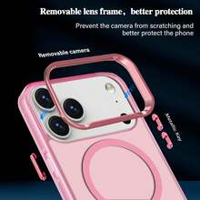 Hadaasi 1pc Pink IMD Magnetic Wireless Charging Phone Case, Detachable Metal Lens Frame, Metal Buttons, Strong Magnetism, Fast Charging, Matte Texture, Full-Body Protection, Scratch-Resistant, Anti-Yellowing, Suitable Compatible With Apple 17 Pro/17 Pro Max, Apple Air, 17/16 Pro/16 Pro Max/16 Plus/16/16E/SE4/15 Pro/15 Pro Max/15 Plus/15/14 Pro/14 Pro Max/14 Plus/14/13 Pro/13 Pro Max/13/13 Mini/12 Pro/12 Pro Max/12/12 Mini/11 Pro Max/11/11 Pro - Pink - View 4