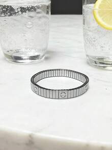 Women's Fashion Elastic Bracelet, Lightweight Luxurious Everyday Commute Accessory, Stainless Steel Elastic Bracelet, 18K Gold Plated Elastic Bracelet - Multicolor - View 10
