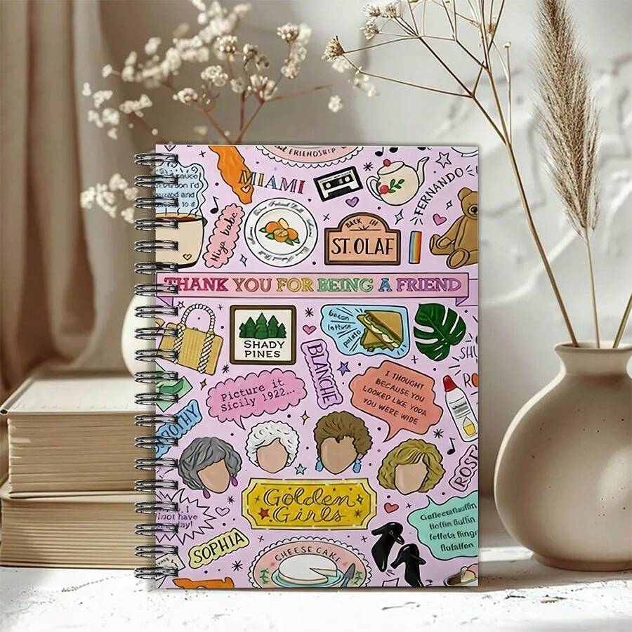 1 pieza Cuaderno personalizado con diseño divertido de la serie "Golden Girls" inspirado en el estilo vintage, tamaño A5, libreta de espiral, para oficina, uso doméstico, regalos de despedida, personas creativas, amigos - A5 - Ver 1