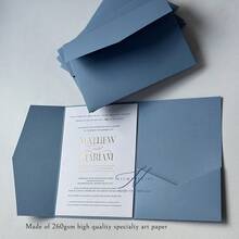 NIEWSPECIAL 25pcs Tri-Fold Pocket Wedding Invitation Envelopes, Engagement 15th Anniversary Birthday Baptism Minimalist Invitation Envelopes, 5*7 Inch Invitation Cards, DIY Invitation, Pocket Invitation, Customized Invitation - Sky Blue - View 4