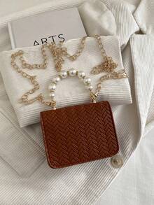 1pc Ramadan Mini Solid Glossy Pearl Handbag, Valentine's Day Gift, Shoulder Bag - Brown - View 6