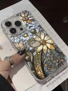 花卉彩绘优雅新款羽毛网状银色极简手机壳，兼容 17/17 Pro Max、15、16/16 Pro、15 Pro Max、P13、P14、P11软壳、P12防摔、XS、XR、7/8、7/8 Plus、S2、A14、A15、S23 Ultra、A50、A12、A32、A52、A72、A51、A21S、A13、A14、S22 Ultra、S23、A33、A53、S20 FE - 彩色 - 查看 4