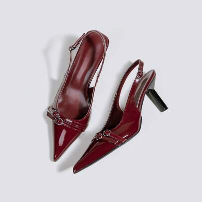 Women's Burgundy Fashion Buckle High Heel Shoes, Open Toe High Heels, Party High Heels, Wedding Shoes, Mary Jane Shoes, Formal Shoes, High Heel Sandals, Backless Slip-On Pointed Toe High Heels