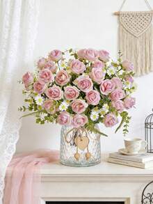 1 Peça Combinação de Flores Artificiais de Rosa e Hortênsia de 29 cm, Flores de Seda Falsa para DIY, Decoração de Casa, Casamento, Centro de Mesa, Jardim, Sala de Estar, Decoração de Quarto, Decoração de Quarto, Decoração de Ramos, Presente do Dia dos Namorados - Rosa chiclete - Visão 8