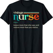 Camiseta divertida con la definición del sustantivo "enfermera vintage sabe más de lo que dice". - Negro - Ver 1