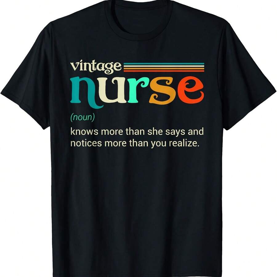 Camiseta divertida con la definición del sustantivo "enfermera vintage sabe más de lo que dice". - Negro - Ver 1