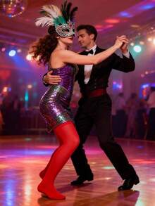 1 Pair Of Red 80D Velvet Tights Stylish And Elegant, Perfect For Festive Occasions Like Carnivals, Parties, And Galas - Red - View 3