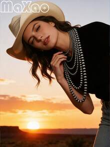 高品质手工珍珠项链,复古波西米亚西部风格,适合女性佩戴,可叠戴,不易褪色,适合休闲外出或聚会,现在就购买,为您的珠宝柜增添光彩吧! - 復古納瓦荷珍珠項鍊 - 查看 4