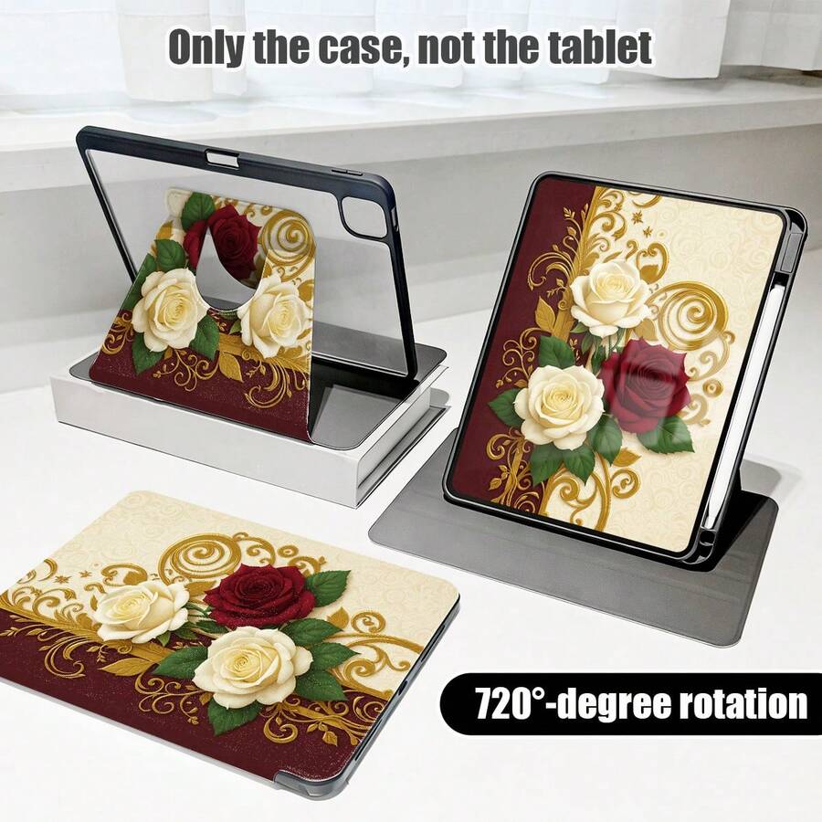 1pc Rose Pattern Flip Cover Desk Protective Case With Pen Slot, Compatible With IPad 10.9/10.2/Air 5th Gen/Pro 11/10th Gen/9.7/Air 2/IPad (7th Gen)/IPad (8th Gen)/IPad Air 4/5/Pad Pro 11/IPad 10.9" (2022), Smart Protective Cover, Suitable For IPad Air 13 (M3 2025)/Pad Air 11 (M3 2025)/Pad Air 11 (M3 2025)/Pad 11 (A16 2025), Compatible With Samsung S7/S8/S9/S6 Lite/S7+/S8+/S7FE/A7/A8/A9 - Multicolor - View 1