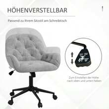 Swivel Armchair, Height Adjustable, Ergonomic, Light Grey Velvet Look, For Living Room And Office. - Grey - View 4