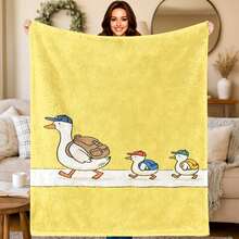 1pc Flannel Throw Blanket| Duck Animal Duck And Duckling Pattern 2D Printed Lightweight & Soft, All-Season Cozy Blanket For Sofa, Bed, Camping & Office| Machine Washable| Ideal Gift For Birthday, Christmas, Holiday| Available In Various Sizes - White - View 2