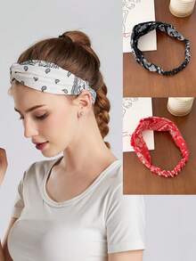 1pc Retro American Cashew Wide Elastic Headband, Criss-Cross Design, Unisex, Multi-Color, Fashion & Versatile Fashion Hair Accessories Women Hair Band - Multicolor - View 6