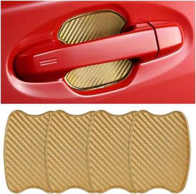 Mandark Car Door Handle Cup Scratch Protector, 4PCS 3D TPU Carbon Fiber Vehicle Door Bowl Sticker, Automotive Handle Paint Protective Film Cover, Universal Fit (Golden, Small)