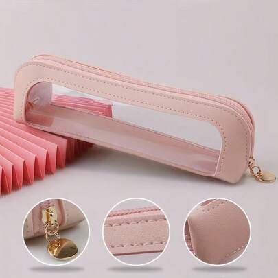 化妆刷收纳袋 - 透明袋，PVC 开窗化妆刷收纳袋，便携简约大容量眉笔眼影刷包，透明化妆刷收纳盒，透明便携笔袋