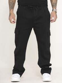 Men's Cargo Pants In Twill And Denim, Comfortable Oversized Casual Fit With 6 Pockets, Skate Style - Black - View 1