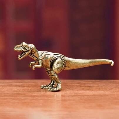 1pc Vintage Brass Tyrannosaurus Rex Dinosaur Desktop Decor, Collectible Copper Craft Gift, Office Shelf Computer Decor, Halloween Decoration