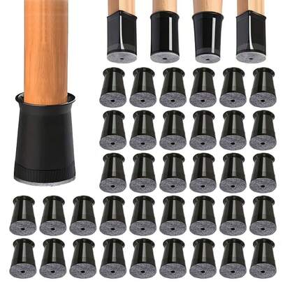 4/24/36pcs Black Thick Felt Furniture Leg Covers | Non-Slip Chair Leg Socks With Felt Pads, Suitable For Tile Floors Protection, Anti-Scratch & Noise Reduction, Fit For Round/Square Legs, Easy To Clean