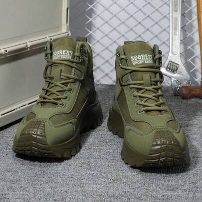 Botas de senderismo para hombre para todo el año - Verde - Suela de tracción todo terreno resistente, soporte de tobillo con cordones y plantilla acolchada - Modelo para exteriores para todo el año