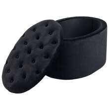 Black Upholstered Bench With Storage, Velvety Polyester, Rubberwood, Oval Shape, 71 X 52 X 42 Cm - Black - View 7