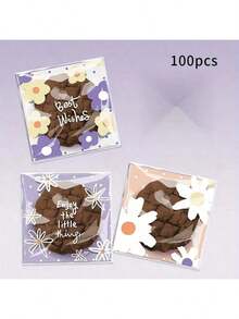 100/200/300 piezas Bolsas de embalaje de caramelos con autoadhesivo y diseño floral, adecuadas para fiestas, vacaciones y pequeños regalos - Morado - Ver 7