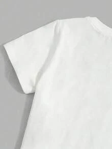 青少年男童休闲时尚街头日常通勤卡通泰迪熊印花短袖T恤和抽绳束腰慢跑裤套装，春夏秋季 - 白色 - 查看 4