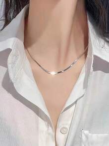1pc Stainless Steel Rose Gold Chain Necklace - Silver - View 7
