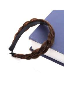 女士鱼骨辫发箍，逼真真人发假发，增高葫芦辫，手工编织合成假发发箍 - 彩色 - 查看 11