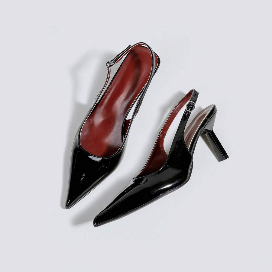 女士黑色高跟鞋、派对高跟鞋、婚鞋、玛丽珍鞋、正式礼服鞋、搭扣穆勒鞋、尖头高跟鞋 - 黑色 - 查看 1