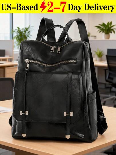 Vintage Flap Pocket Front Backpack Large Capacity For Women,Brown Leather Backpack, Fashionable Women's Bag, Extra-Large Capacity Backpack, Minimalist Commuter Bag, Multifunctional Casual Backpack, Zipper Design Backpack, Metal Buckle Decorated Backpack, Urban Style Backpack, Practical Travel Bag, Multipurpose Bag, Minimalist Design, Travel Backpack, Casual Tote Bag, Personal Item Storage, Rookies & White-Collar Workers Stay Stylish And Organized With This Waterproof Multifunctional Messenger Waist Bag!,School Backpack,Large Capacity,Laptop Compartment,Portable,Lightweight,For Teen Girls Women College Students,Perfect For Office,College,Elementary School,Middle School,High School,Work,Business,Commute,Stadium,Sports Lightweight And Portable, Professional Accessories