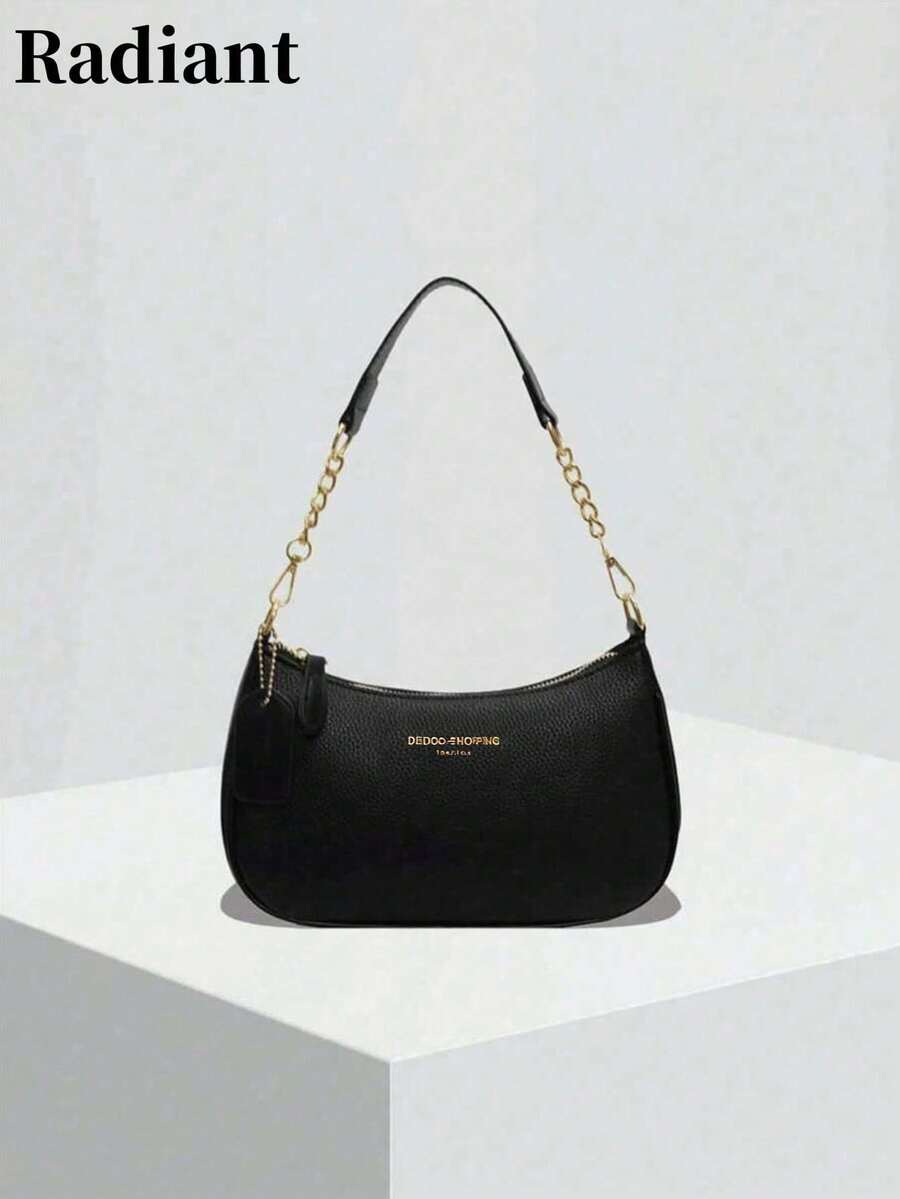 2025 New Fashion Classic Versatile Letter Graphic Decor Solid Color PU Waterproof Material Crescent Shoulder Bag, Suitable For Shopping And Crossbody Wear
