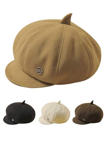 1件装 女士新款秋冬韩版纯色时尚百搭复古优雅短檐八角帽，日式尖头短檐报童帽，艺术家帽，户外必备单品