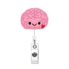 1pc Pink Brain Shaped Retractable ID Badge Reel Holder Clip - Multicolor - View 1