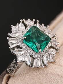 1 pieza Anillo cuadrado de circonita cúbica de moda para mujer, adecuado para boda, compromiso, fiesta, regalo del Día de San Valentín - 1# - Ver 3