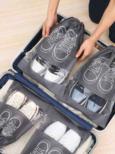 1/3个装 L/M码鞋子收纳袋，抽绳封口，防尘防潮，带透明窗口，便携式收纳袋，适合旅行、居家、宿舍使用，男女通用