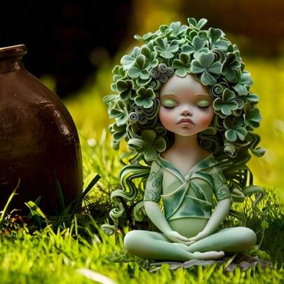 Boho Meditation Green Leaf Fairy Acrylic Garden Stakes - Suncatchers And Planter Decor, Multipurpose Outdoor Yard Art