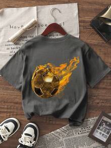 Tween Boys' Graphic Print Short Sleeve T-Shirt, Student Youth Casual Summer Top - Dark Grey - View 3