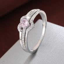 1枚优雅心形立方氧化锆镶嵌时尚戒指，情人节礼物 - 彩色 - 查看 10